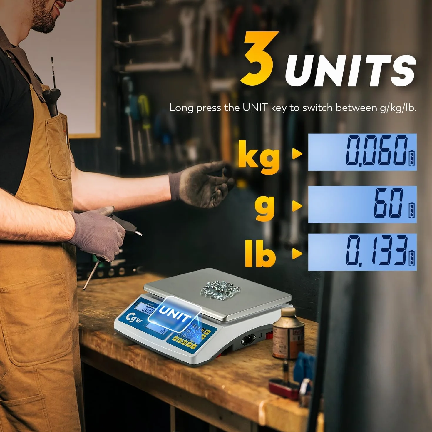CGOLDENWALL Industrielle Zählwaage 30kg, 0.1g / 66lb, 0.00022lb, g/kg/lb Einheitenschalter Edelstahlplatte Bestandsmanagement für Kleinteile & Münzen (30kg, 0.1g EU)
