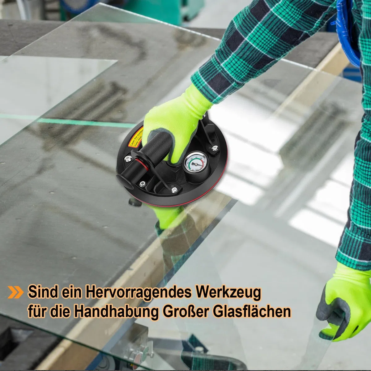 2er-Set 8" Saugheber Glassauger mit Manometer, Fliesenheber Saugheber Max. Tragkraft 230 kg, Saugheber für Fliesen,Glas,Laminat mit Tragbarer Werkzeugkasten