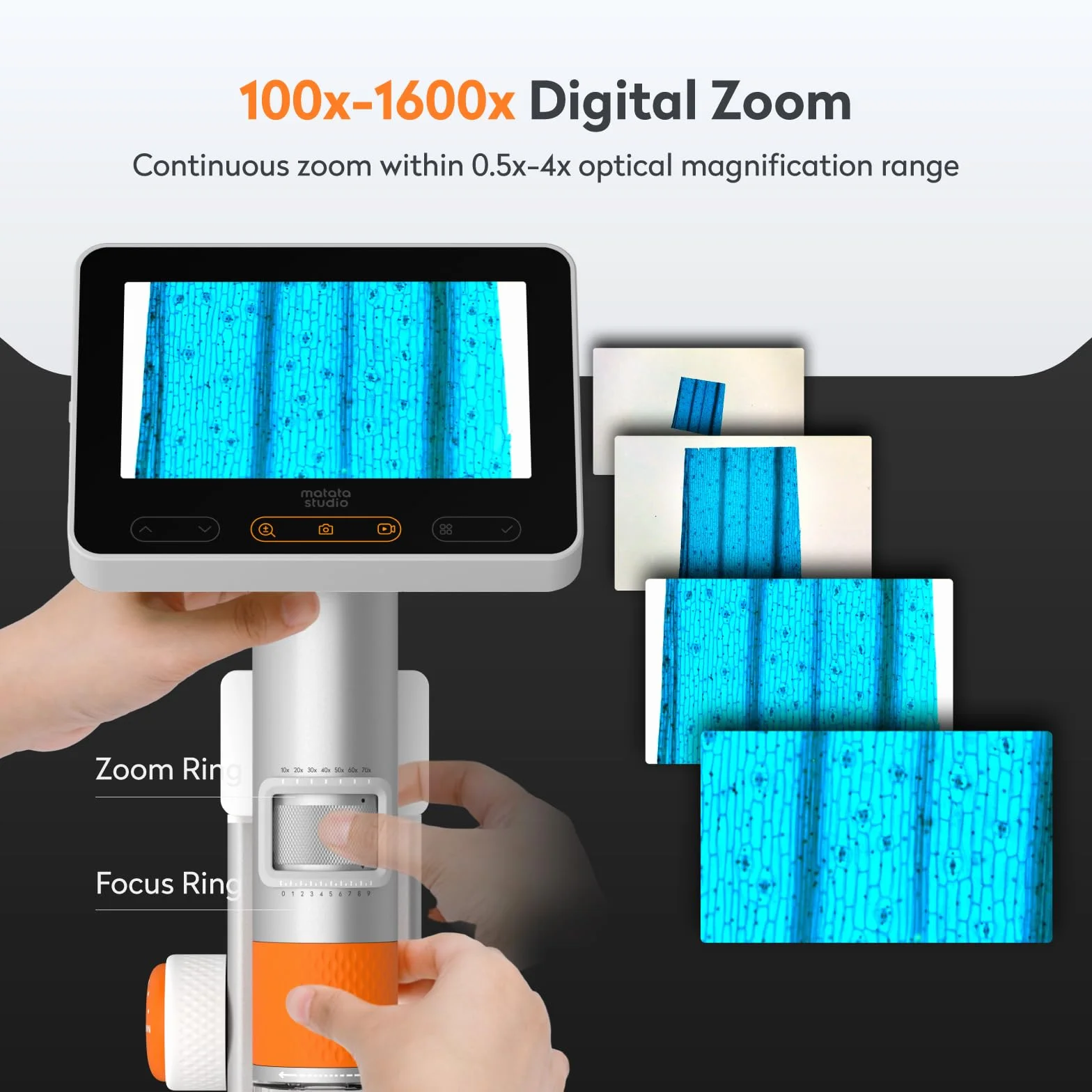 MatataStudio MX2-AS 4,3" Digitales Mikroskop 2-in-1 1600x 1080P HD WiFi USB Tragbares Handmikroskop