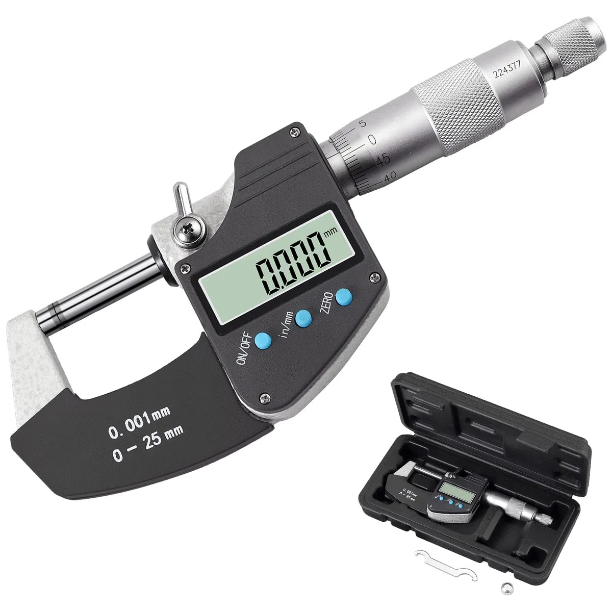AUTOUTLET Micrometer Digitale Bügelmessschrauben 0-25 mm/ 0.001mm(0.00005"), LCD Digitale Mikrometer Mikrometerschieber Zoll/Metrische Messung, Hohe Präzision Messwerkzeug Mikrometer