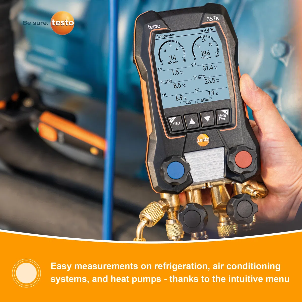 Testo 557s Kit I App-betriebener digitaler Verteiler, 2 x Testo 115i Rohrschellenthermometer, 1 x Testo 552i Mikron Messgerät, 4 x Schläuche I für HLK-Systeme - mit Bluetooth