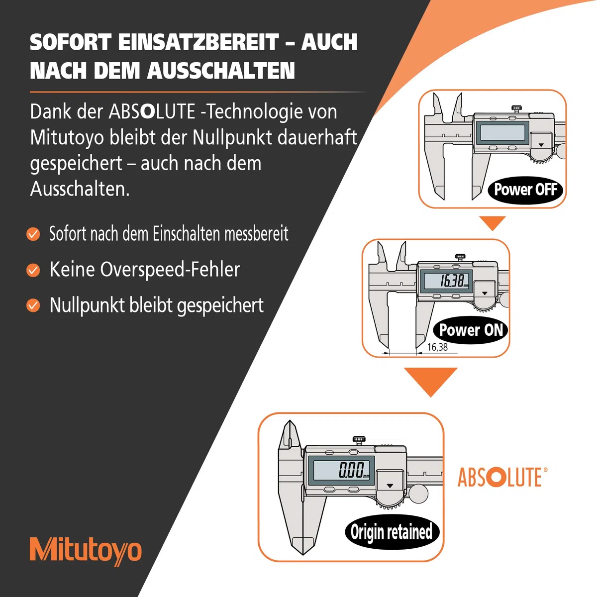 MITUTOYO Digital Messschieber ohne Datenausgang DIN 862, Tiefenmaß rund 0-150 mm, 1 Stück,500-184-30