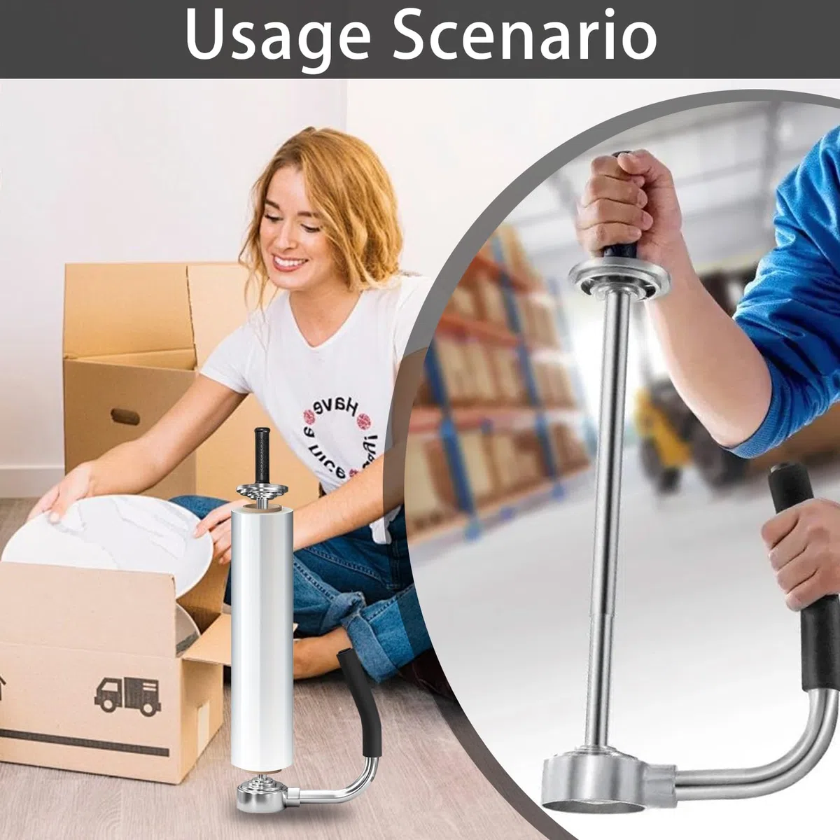 Stretchfolienspender, Manueller Abroller Stretchfolie für Rollen von 30-50 cm breit Metall Folienziehvorrichtung mit Griff für Verpackung von Möbeln Maschinen und anderen großen Gegenständen