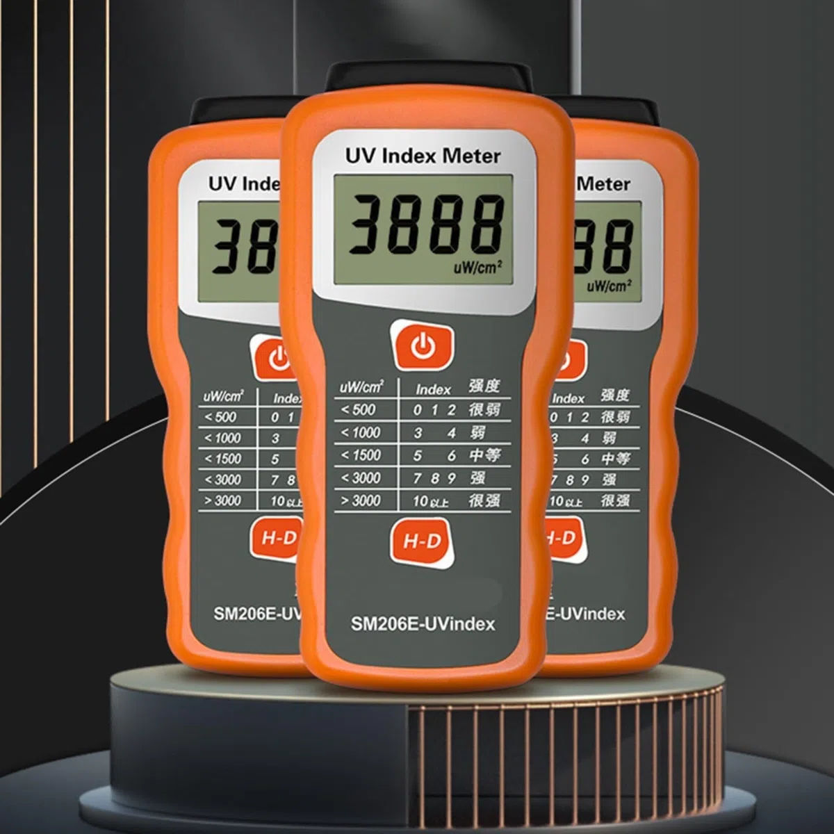 SM206E Digitaler UV-Index-Messer Strahlungsdetektor für UVA+UVB 280–370nm mit Hochauflösender LCD-Anzeige, Spitzenwertspeicher, Laboroptik sowie für IR/UV-Blockierungstests