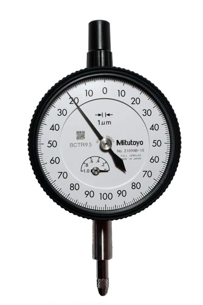 Mitutoyo Messuhr, flacher Abschlussdeckel, ISO Ausführung, Edelsteingelagert, Stoßgeschützt, 1 mm, 0,001 mm | 0,001 mm, stoßgeschützt, beidseitige Anzeige, flache Rückplatte