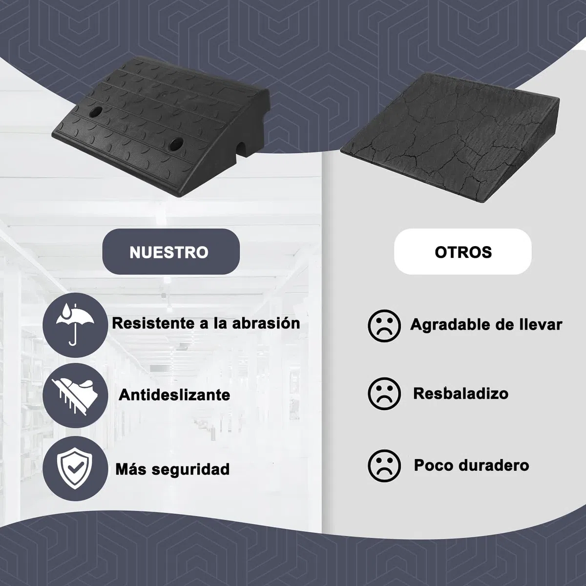 Bordsteinrampe aus Gummi, 170 mm hoch, 430x400x170 mm, schwarz – geeignet für Rollstühle, tiefergelegte Autos und Motorräder (2 Stück)