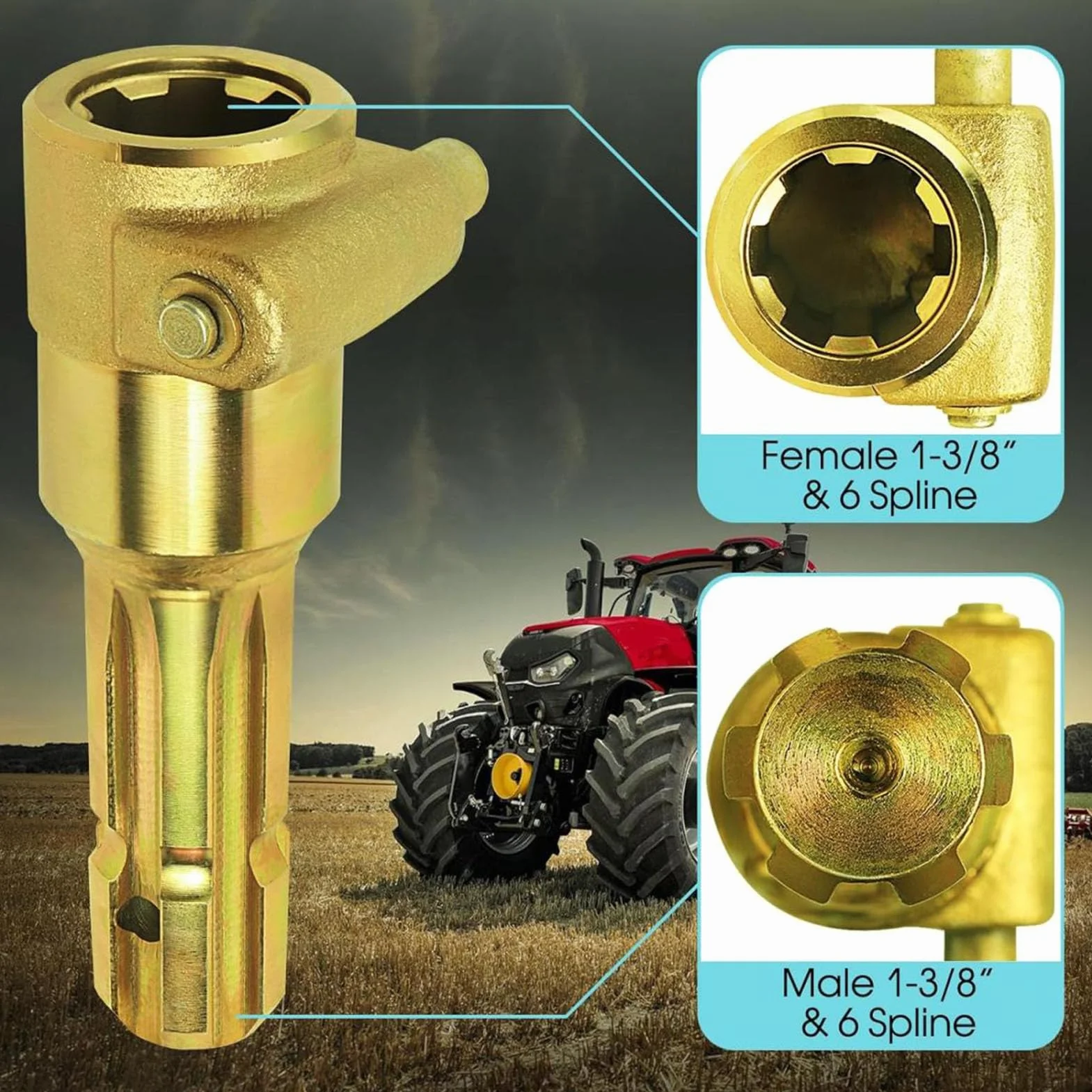 Traktor-Zapfwellenverlängerung, Edelstahlmaterial, 1 3/8 Zoll 6-Keilverzahnung, Zapfwellenadapter Weiblich auf Männlich, Sicherer Anschluss eines Traktors mit Bis zu 70 PS,