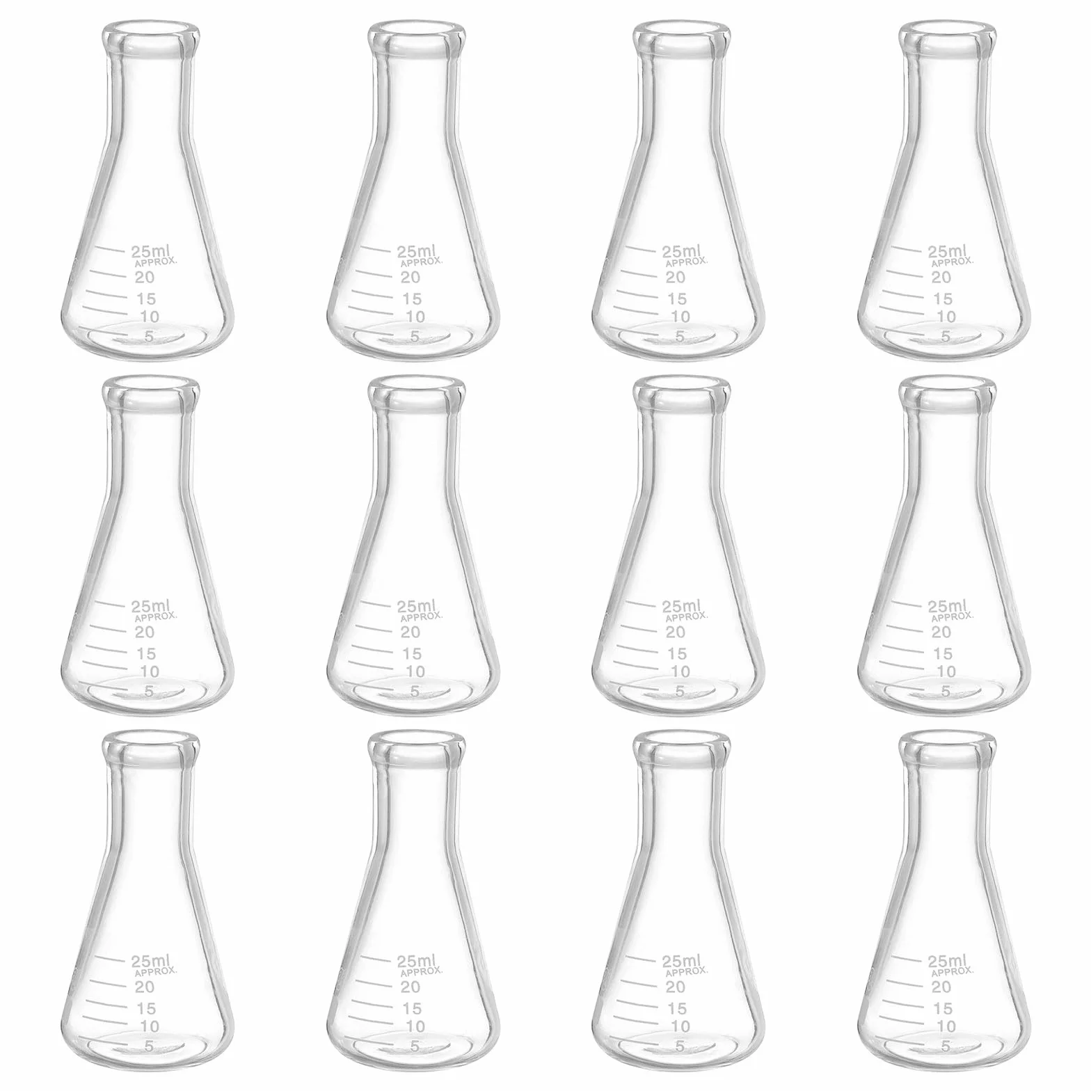 PATIKIL Erlenmeyer-Kolben, 12 Stück 25 ml Schmale Mundgraduierte Kolben aus Borosilikatglas mit aufgedruckter Graduierung für Laborversuche in der Chemie und Naturwissenschaft