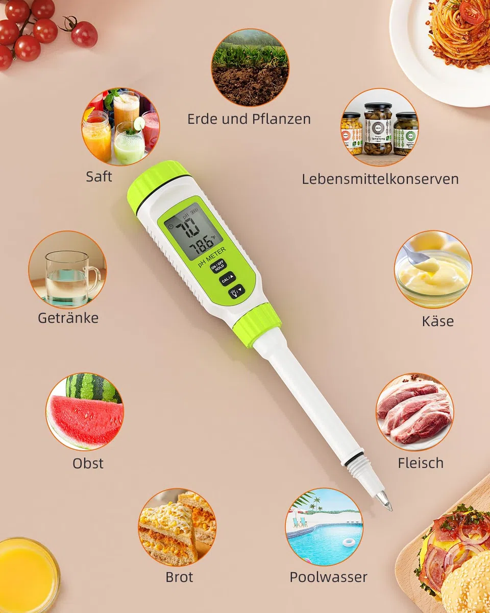 Tadeto pH Messgerät, Hohe Präzision Digitale pH Tester für Wasser, Erde, Pool, Boden, Trink, Garten, pH Meter mit Thermometer LCD Display und Kalibrierung Set und Legierung Schutzkapp