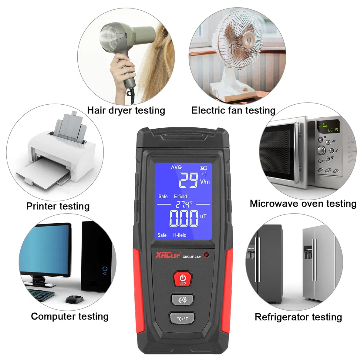 EMF Messgerät, XRCLIF Digitaler Elektromagnetischer Strahlungsdetektor, Handheld EMF Tester, Elektrischer Feld-/Magnetfeldmonitor - Schwarz